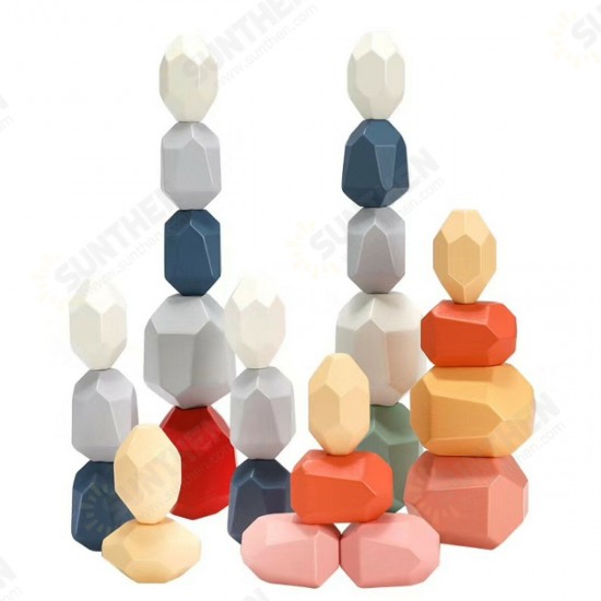 10/16/26 Pcs Wood Colorful Stone Stacking Game Building Block Education Set Toy for Kids Gift