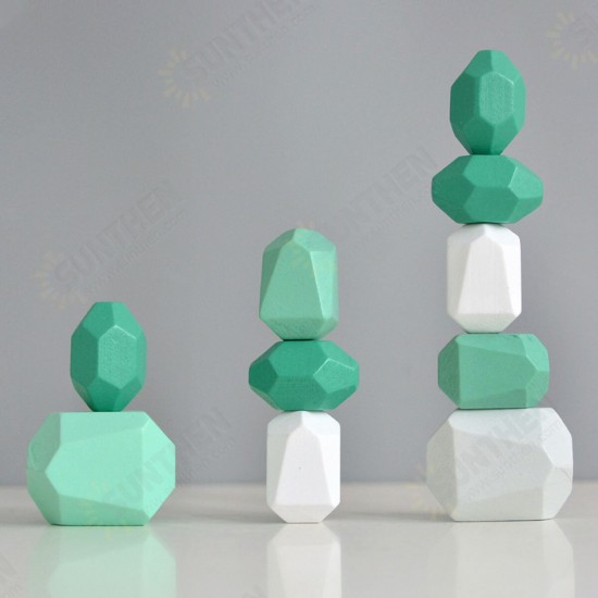 10/22 Pcs Wooden Colorful Building Blocks Stone Stacking Game Early Educational Toy for Kids Gift