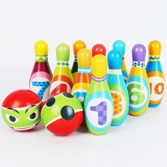 12PCS Cute Mini Bowling PU Soft Indoor Sport Play Games Safe Foam Kids Bowling Children Indoor Sport Family Funny Game Toy Gift