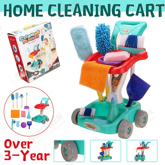 12PCS Plastic Home Cleaning Broom Mopping Carts Mini Tools for Children Toys