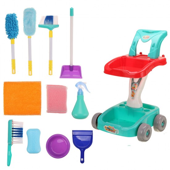 12PCS Plastic Home Cleaning Broom Mopping Carts Mini Tools for Children Toys