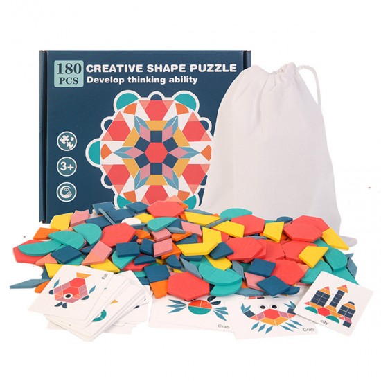 180 Pcs Colorful Creative Multi-Shape Puzzle Develop Thinking Ability Educational Toy with Bag for Kids Gift