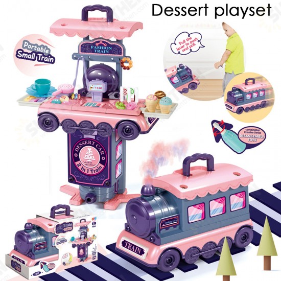 2 IN 1 Multi-style Kitchen Cooking Play and Portable Small Train Learning Set Toys for Kids Gift