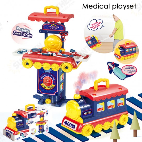 2 IN 1 Multi-style Kitchen Cooking Play and Portable Small Train Learning Set Toys for Kids Gift