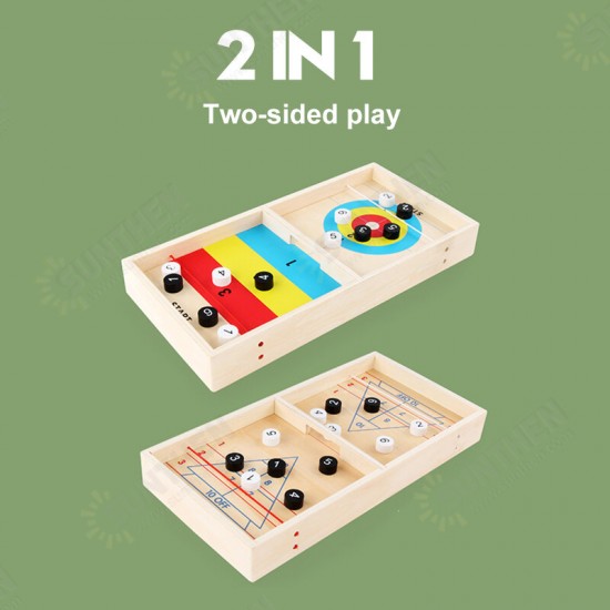 2 IN 1 Wooden Shuffleboard Tabletop Board Game Two-Silde Play Toys for Kids Gift