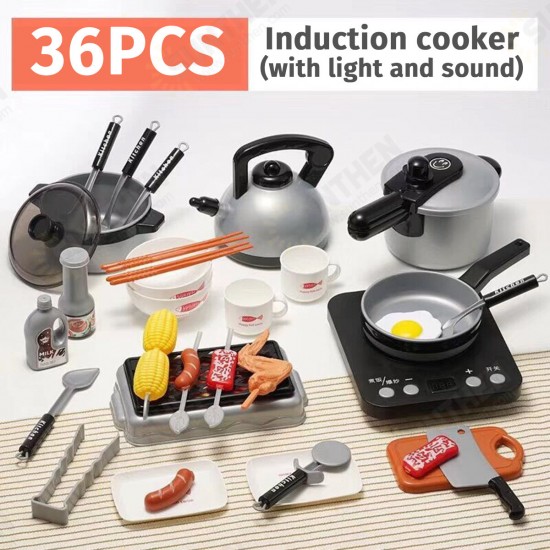 24/36Pcs Simulation Kitchen Cooking Pretend Play Set Educational Toy with Sound Light Effect for Kids Gift