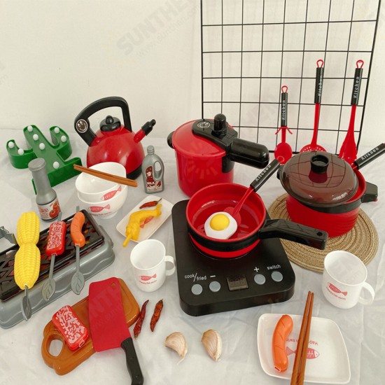 24/36Pcs Simulation Kitchen Cooking Pretend Play Set Educational Toy with Sound Light Effect for Kids Gift