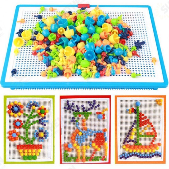 296/592Pcs Mix Color Mushroom Nails with AlphanumNails Puzzle Peg Board Set Early Learning Educational Toys for Kids Gift