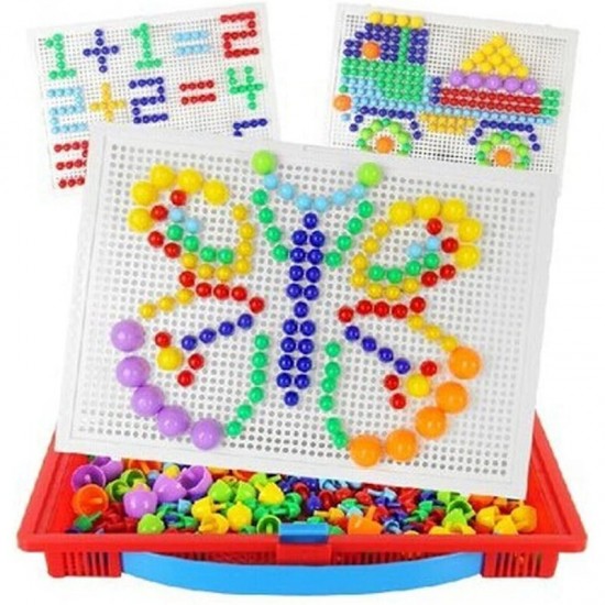 296/592Pcs Mix Color Mushroom Nails with AlphanumNails Puzzle Peg Board Set Early Learning Educational Toys for Kids Gift