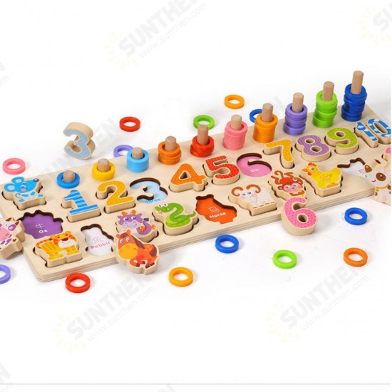 3 IN 1 Wooden Numbers＆Fruit Jigsaw Puzzle Math Learning Educational Set Toys