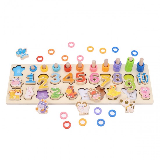 3 IN 1 Wooden Numbers＆Fruit Jigsaw Puzzle Math Learning Educational Set Toys