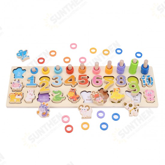 3 IN 1 Wooden Numbers＆Fruit Jigsaw Puzzle Math Learning Educational Set Toys