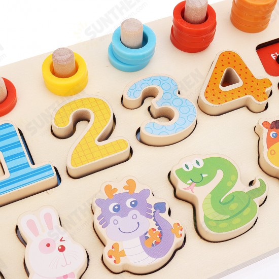 3 IN 1 Wooden Numbers＆Fruit Jigsaw Puzzle Math Learning Educational Set Toys