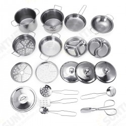 32PCS Mini Stainless Steel Kitchen Cutlery Play House Food Toy Boiler Kettle Cup Bowl Spoon Cookware 32PCS Mini Stainless Steel Kitchen Cutlery Play House Food Toy Boiler Kettle Cup Bowl Spoon Cookware