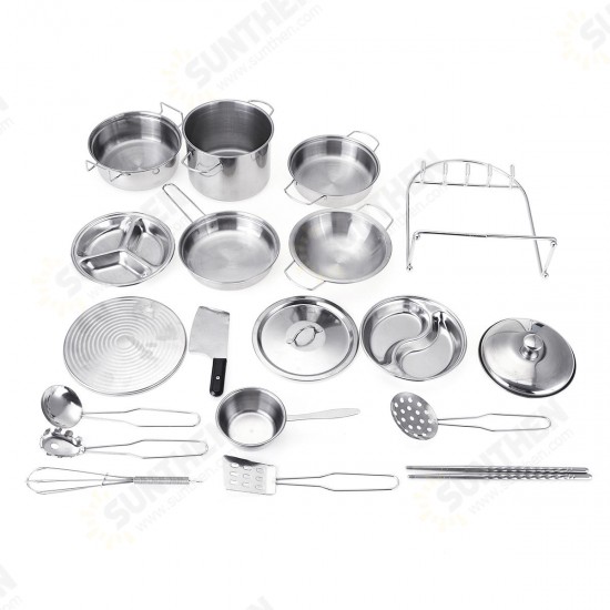 32PCS Mini Stainless Steel Kitchen Cutlery Play House Food Toy Boiler Kettle Cup Bowl Spoon Cookware