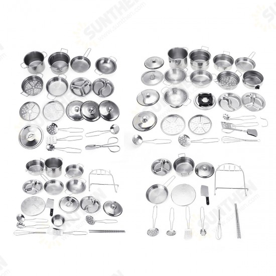 32PCS Mini Stainless Steel Kitchen Cutlery Play House Food Toy Boiler Kettle Cup Bowl Spoon Cookware