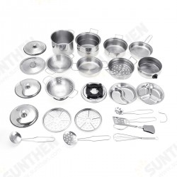 32PCS Mini Stainless Steel Kitchen Cutlery Play House Food Toy Boiler Kettle Cup Bowl Spoon Cookware 32PCS Mini Stainless Steel Kitchen Cutlery Play House Food Toy Boiler Kettle Cup Bowl Spoon Cookware