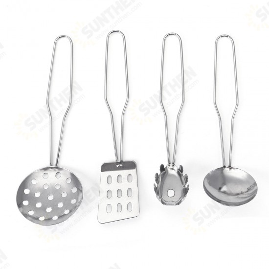 32PCS Mini Stainless Steel Kitchen Cutlery Play House Food Toy Boiler Kettle Cup Bowl Spoon Cookware