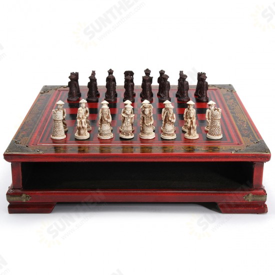 32Pcs/Set Resin Chinese Chess With Coffee Wooden Table Vintage Collectibles Gift