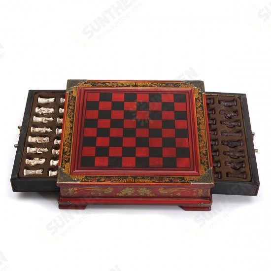 32Pcs/Set Resin Chinese Chess With Coffee Wooden Table Vintage Collectibles Gift