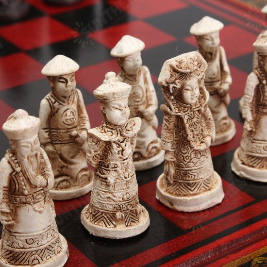 32Pcs/Set Resin Chinese Chess With Coffee Wooden Table Vintage Collectibles Gift