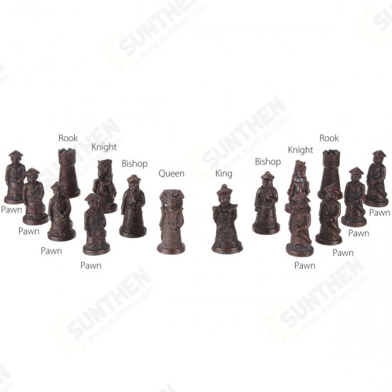 32Pcs/Set Resin Chinese Chess With Coffee Wooden Table Vintage Collectibles Gift