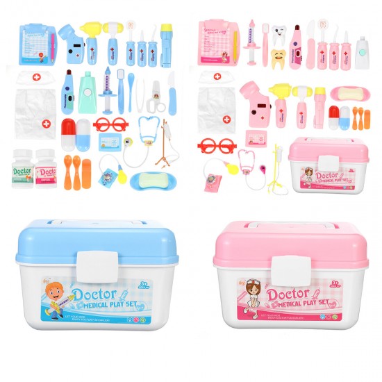 35 Pcs Simulation Medical Role Play Pretend Doctor Game Equipment Set Educational Toy with Box for Kids Gift