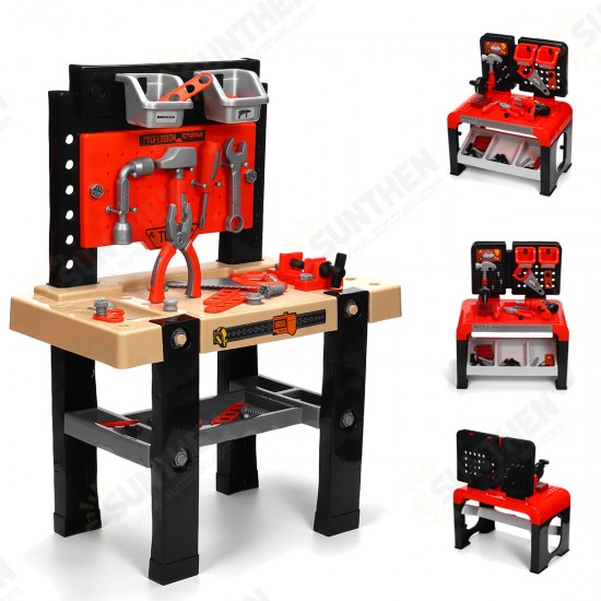 46/64 Pcs 2 Tiers Simulation Work Bench Repair Tools Early Educational Puzzle Toy with 2 Upper Storage Boxes for Kids Gift