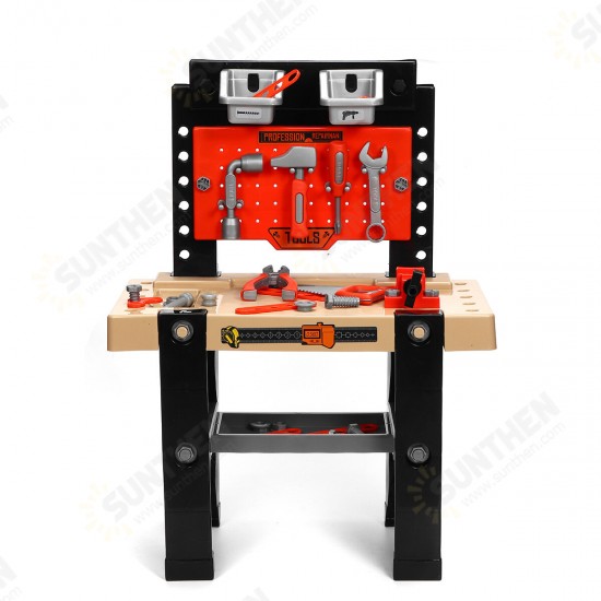 46/64 Pcs 2 Tiers Simulation Work Bench Repair Tools Early Educational Puzzle Toy with 2 Upper Storage Boxes for Kids Gift