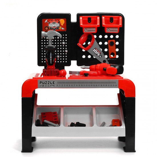 46/64 Pcs 2 Tiers Simulation Work Bench Repair Tools Early Educational Puzzle Toy with 2 Upper Storage Boxes for Kids Gift