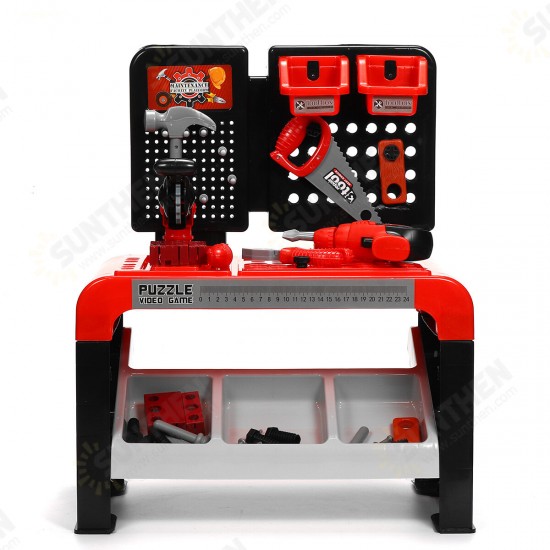 46/64 Pcs 2 Tiers Simulation Work Bench Repair Tools Early Educational Puzzle Toy with 2 Upper Storage Boxes for Kids Gift