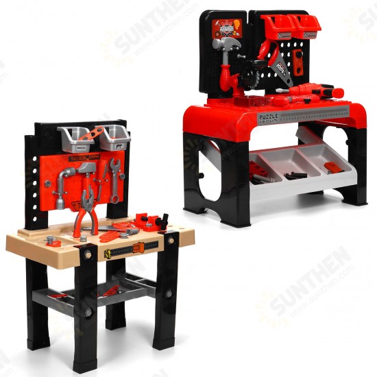 46/64 Pcs 2 Tiers Simulation Work Bench Repair Tools Early Educational Puzzle Toy with 2 Upper Storage Boxes for Kids Gift