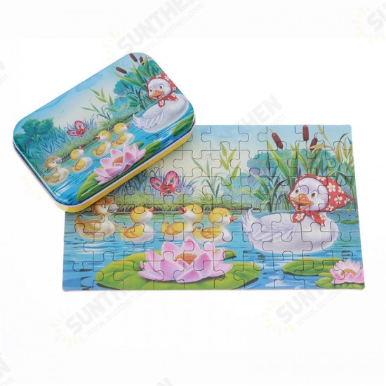 60pcs DIY Puzzle Duck Fairy Tale Cartoon 3D Jigsaw With Tin Box Kids Children Educational Gift Collection Toy