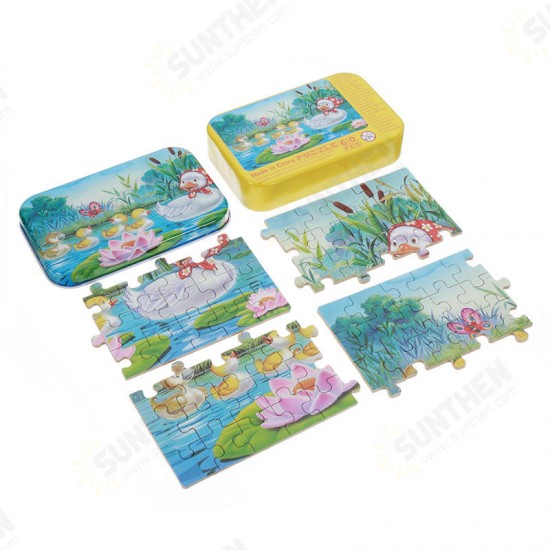 60pcs DIY Puzzle Duck Fairy Tale Cartoon 3D Jigsaw With Tin Box Kids Children Educational Gift Collection Toy