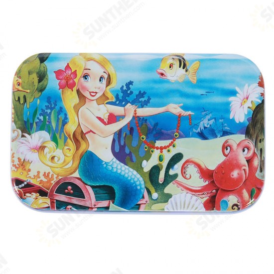 60pcs DIY Puzzle Mermaid Cartoon 3D Jigsaw With Tin Box Kids Children Educational Gift Collection Toy