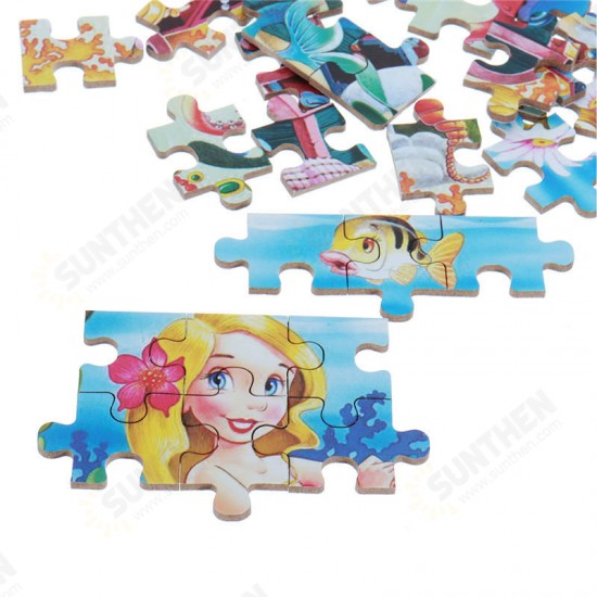 60pcs DIY Puzzle Mermaid Cartoon 3D Jigsaw With Tin Box Kids Children Educational Gift Collection Toy