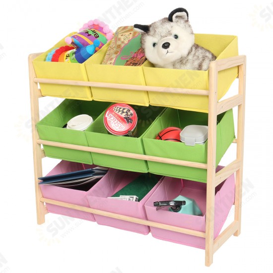 66*30*9CM Yellow Pink Green Solid Wood Children's Toy Rack Storage Rack Toy Rack