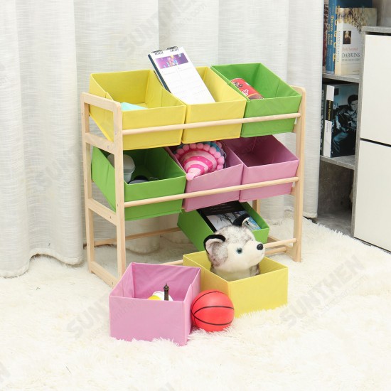 66*30*9CM Yellow Pink Green Solid Wood Children's Toy Rack Storage Rack Toy Rack