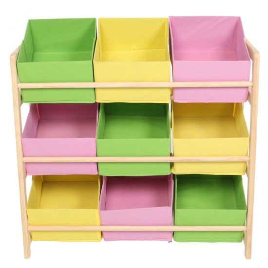 66*30*9CM Yellow Pink Green Solid Wood Children's Toy Rack Storage Rack Toy Rack