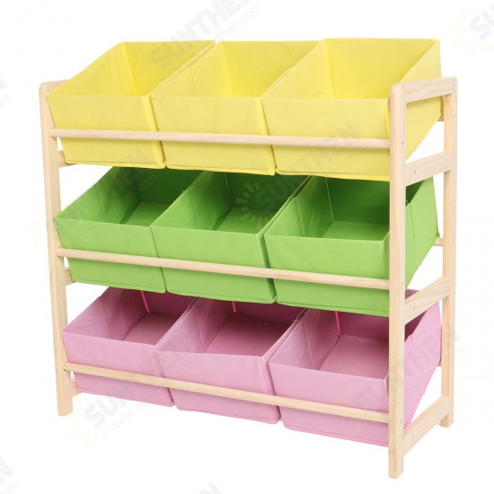 66*30*9CM Yellow Pink Green Solid Wood Children's Toy Rack Storage Rack Toy Rack