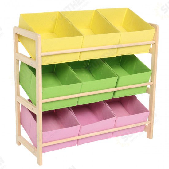 66*30*9CM Yellow Pink Green Solid Wood Children's Toy Rack Storage Rack Toy Rack