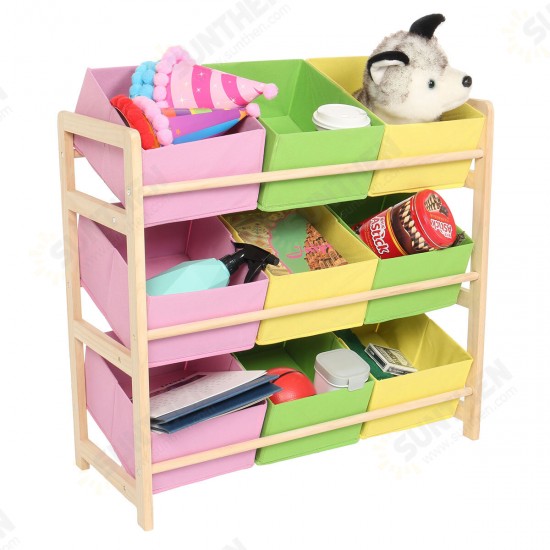 66*30*9CM Yellow Pink Green Solid Wood Children's Toy Rack Storage Rack Toy Rack