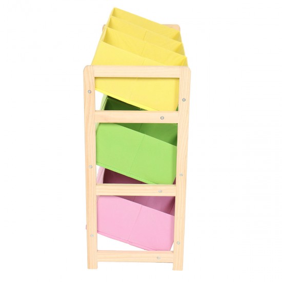 66*30*9CM Yellow Pink Green Solid Wood Children's Toy Rack Storage Rack Toy Rack