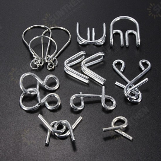 7 Sets IQ Test Toys Mind Game Brain Teaser Metal Wire Puzzles