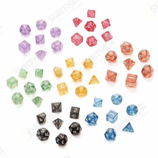 7PCS Game Dungeons & Dragons Glitter D4-D20 Multi Sides Dice Pink