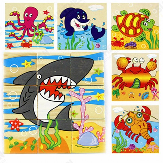 Children Cartoon Puzzle Blocks Colorful Educational Wooden Kids Toys Children Cartoon Puzzle Blocks Colorful Educational Wooden Kids Toys
