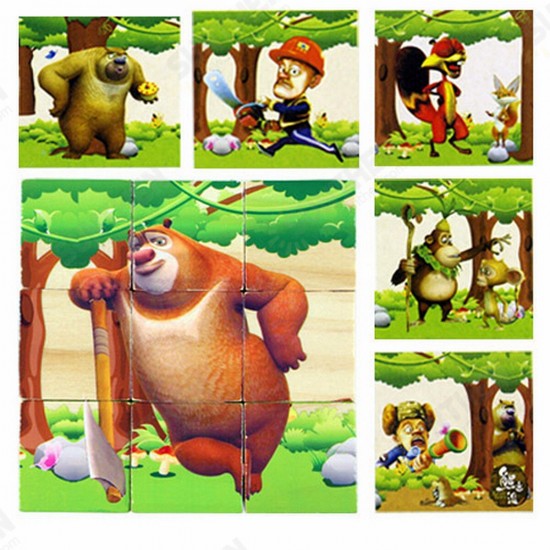 Children Cartoon Puzzle Blocks Colorful Educational Wooden Kids Toys Children Cartoon Puzzle Blocks Colorful Educational Wooden Kids Toys