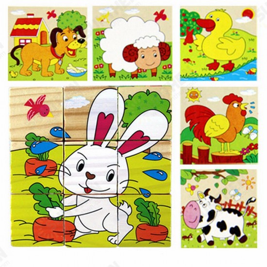 Children Cartoon Puzzle Blocks Colorful Educational Wooden Kids Toys Children Cartoon Puzzle Blocks Colorful Educational Wooden Kids Toys