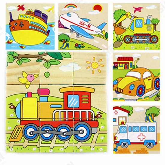 Children Cartoon Puzzle Blocks Colorful Educational Wooden Kids Toys