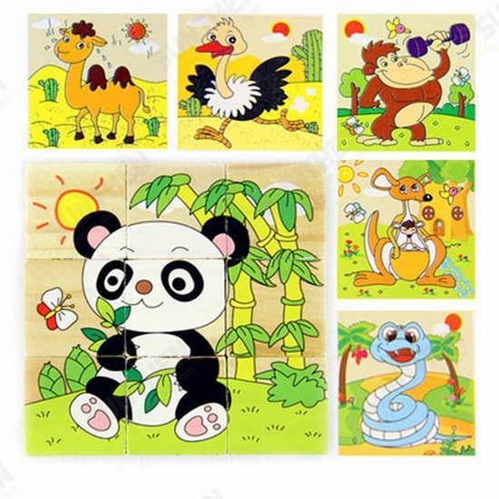 Children Cartoon Puzzle Blocks Colorful Educational Wooden Kids Toys